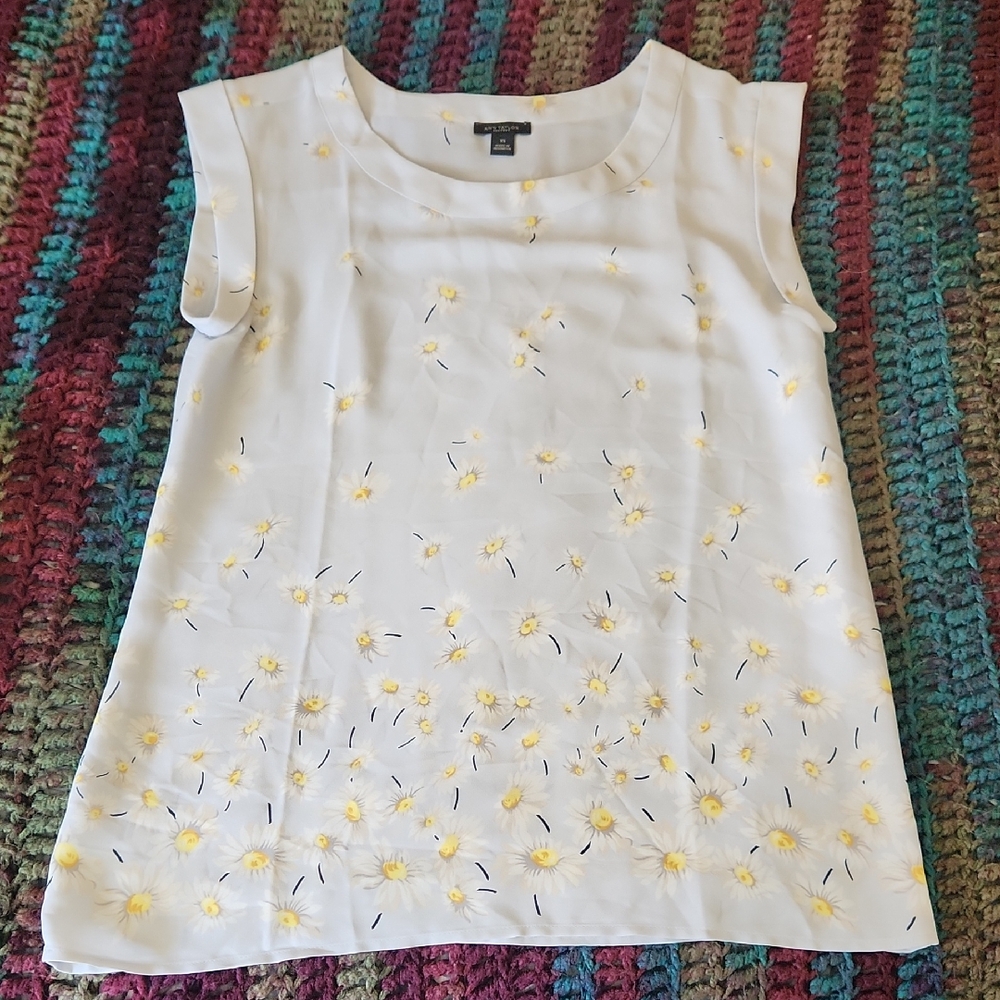 Ann Taylor White Top with Yellow Floral Design